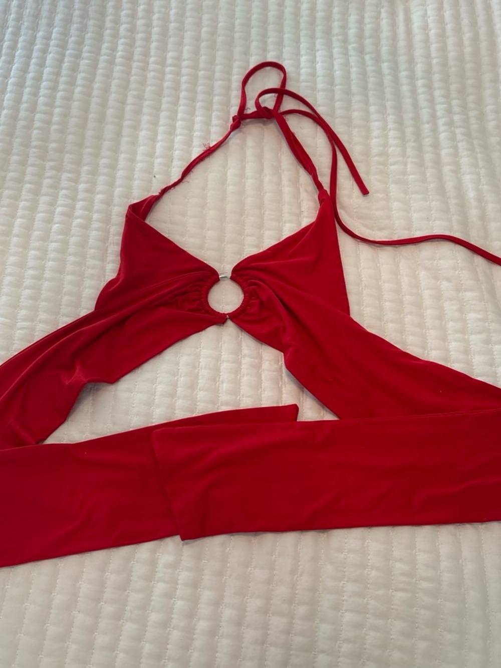 Amazon Essentials Red Halter Crop Top with Ring Detail